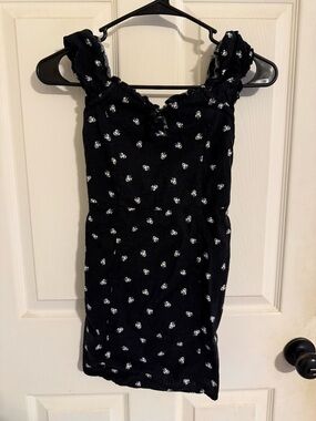 Black Mini Dress with White Floral Print